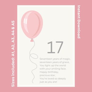 Poema de feliz cumpleaños número 17 para hija, hermana, amiga y nieta. Descarga instantánea. Regalo perfecto o decoración de cumpleaños.