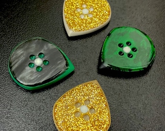 Handcrafted guitar pick in green - black - gold in shape of jazz made of high quality plastic best gift for guitarist by Luka