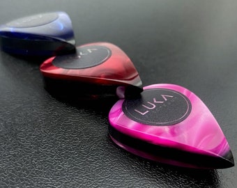 Handcrafted thick guitar pick made of beautiful kirinite and high performance peek in shape of teardrop gift for musician - Triple Kiripeek