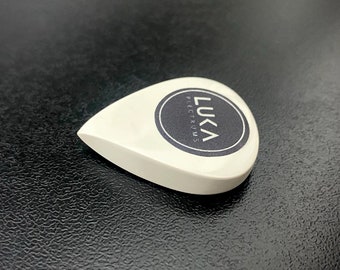 Handcrafted white modern guitar pick made of high performance peek in shape of teardrop jewlery gift for musician by Luka - White Fang