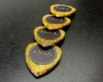 Handcrafted acrylic kirinite guitar plectrum, gold handmade guitar pick in shape of flow best gift for guitarist - Flow Gold Stardust