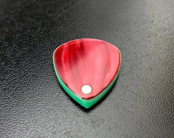Three layer guitar pick made of red kirinite and green or black uhmwpe material in shape of flow the best gift for guitarist - Red Flow