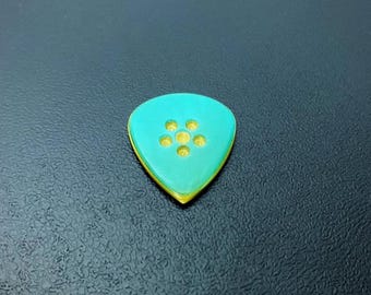 Blue-yellow handmade modern guitar pick made of high quality torlon and kirinite material - Triple Layer Attack Jazz Pick by Luka