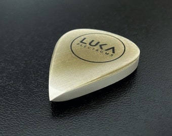 Unique handmade guitar pick in shape of teardrop in white made of high quality peek and ultem plastic gift for guitarist by Luka Plectrums