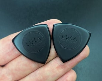Durable handcrafted modern guitar pick made of high tech peek plastic in shape of triangular gift for guitarist by Luka Plectrums - Tri Peek