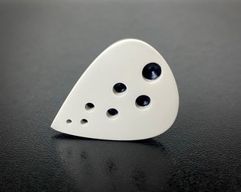 Beautiful handcrafted guitar plectrum made of durable white and black peek in shape of teardrop, gift for guitarist - Double Hollow Tear