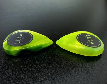 Handcrafted kirinite guitar plectrum, green guitar pick in shape of teardrop, best gift for guitarist - Toxic & Neon Green Teardrop