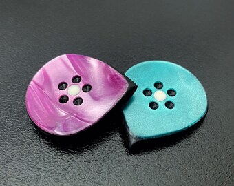 Handcrafted guitar pick made of black green uhmwpe and magenta turquoise kirinite in shape of jazz, gift for guitarist - Button Triple Jazz