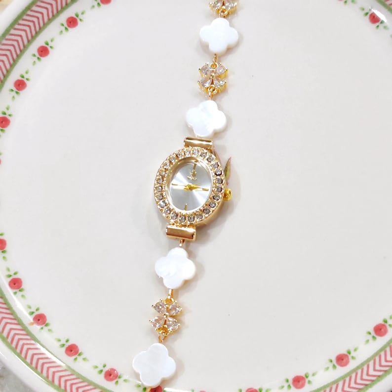 The Watch Sisters Princess Edition Charm Watch Collection, Pink Zircon Watch, Vintage Look Charm Bracelet, Floral Charm Watch, Vintage Watch Floral Pixie Watch