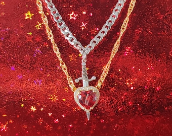 Heart and Sword Couple Necklace 18K Gold Heart Silver Sword Couple Necklace Gift for Her Valentine&#39;s Day Gifts