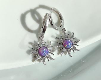Rapunzel Inspired Sun Earrings: Purple Opal, Princess Jewelry 14K