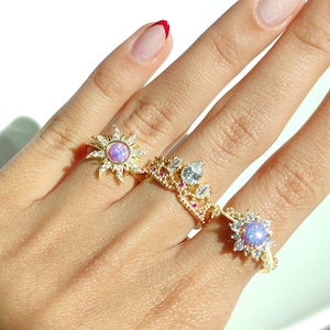Rapunzel Sun Ring, Sun Ring 14K Gold Vermeiled 925 Sterling Silver with Opal Stone, Princess Rapunzel Inspired Sun Shaped Ring