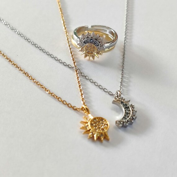 Sun and Moon Ring Celestial Sun and Moon Necklace Matching Ring Matching Necklaces Zircon Bff Couple Jewelry Sun Moon Ring Etsy