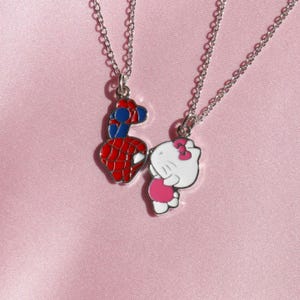 Spider Kitty Couple Necklace, 2 Pcs Necklaces, Kissing Necklace, Personalized Jewelry