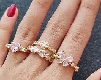 Stackable Ring Set, Minimal Heart Stacking Ring, Princess Jewelry, Stackable Ring, Stackable Jewels, Dainty Princess Ring, Gift for Her