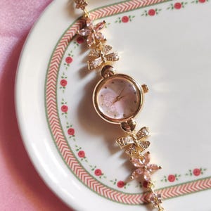 The Watch Sisters Princess Edition Charm Watch Collection, Pink Zircon Watch, Vintage Look Charm Bracelet, Floral Charm Watch, Vintage Watch image 9