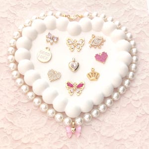 Build Your Own Custom Charm Necklace, Custom Pearl Necklace, Soft Pink Charms, Butterfly Charm Necklace, Single Charm Pearl Necklace