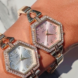 Vintage Look Watch Collection, Hexagon Watch, Pink Watch, Gold Watch, White Watch, Vintage Watch, Adjustable Waterproof Watchbracelet