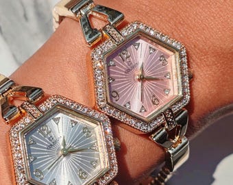 Reloj hexagonal de estilo vintage: pulsera impermeable bañada en oro de 18 quilates