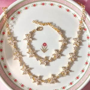 Lily of the Valley Choker Bracelet Set: Zircon Flower Jewelry