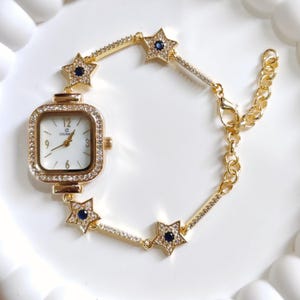 The Watch Sisters Vol3 Charm Watch Collection, Dark Blue Zircon Watch, Vintage Look Charm Bracelet, Floral Charm Watch, Vintage Watch
