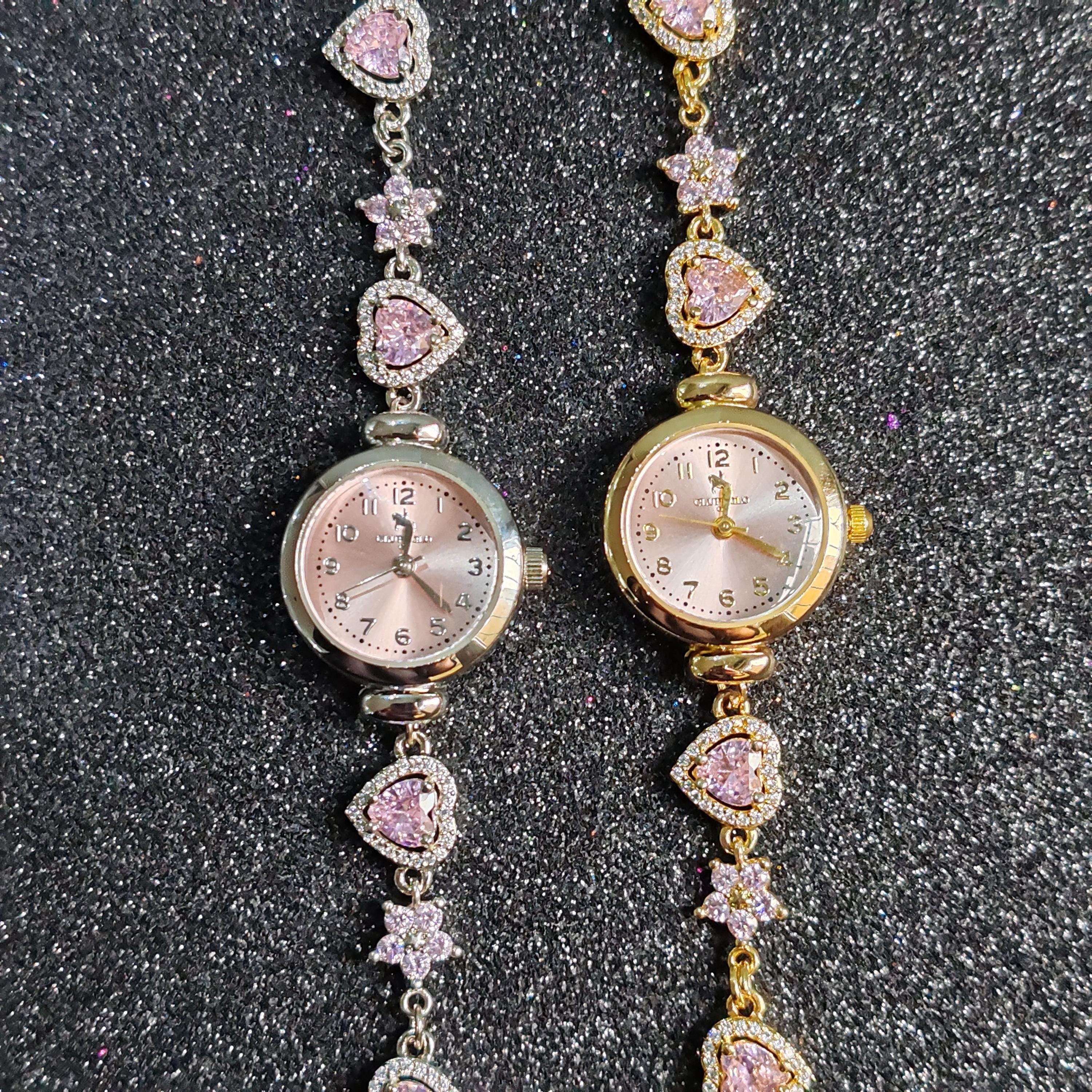 Pink Heart Charm Watch: Vintage Style 18K Gold Filled 