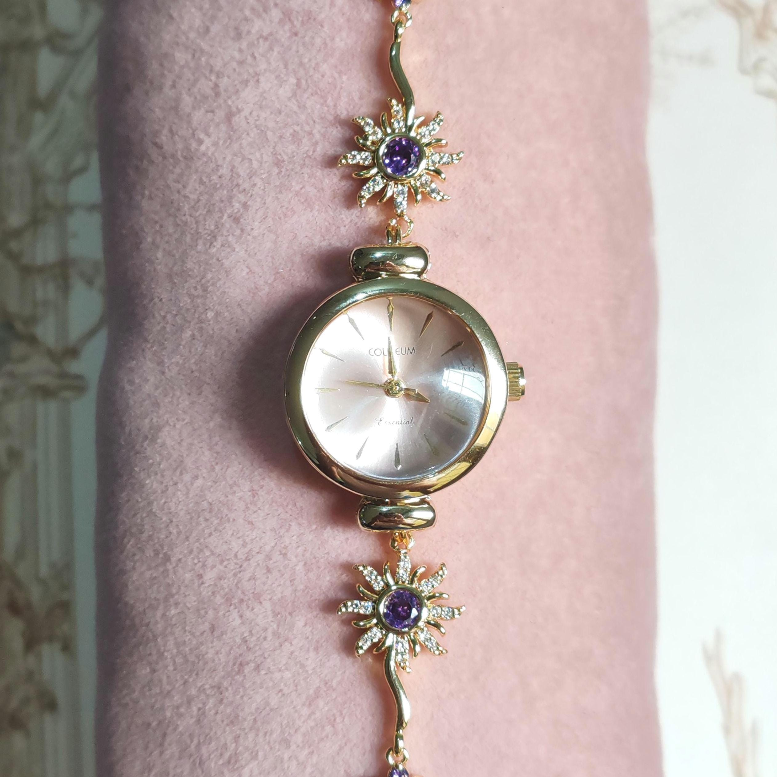 Rapunzel Sun Watch Bracelet With Purple Zircon 14K Gold 