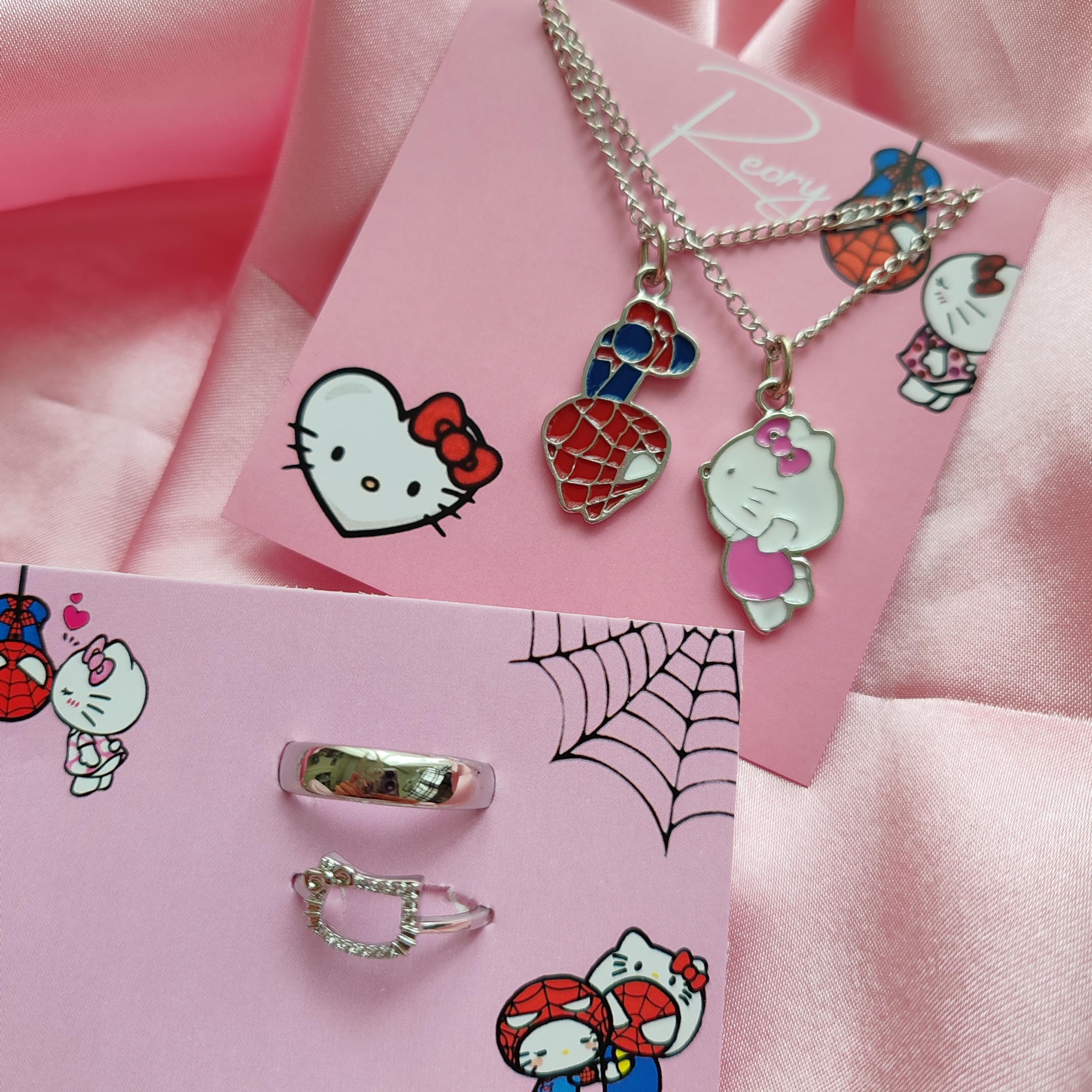 HELLO KITTY キティちゃん スパイダー 蜘蛛の巣 ネックレス サンリオ Spider Kitty Couple Necklace, 2 Pcs Necklaces, Kissing Necklace