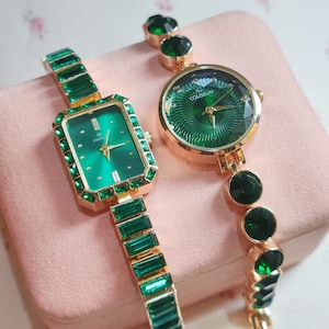 Emerald Green Zircon Watch: 18K Gold Filled Bracelet