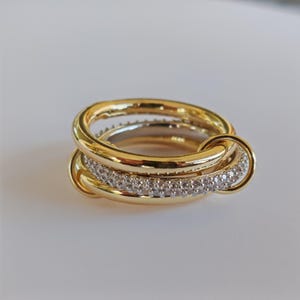 Multi Link Connected Ring, Three Linked Ring, Three Stack Spinelli Ring, Stackable Ring, 14K Gold Stackable Ring, Zircon Ring, Gift for BFF