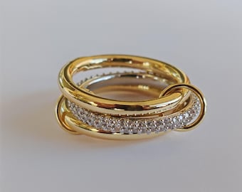 Multi Link Connected Ring, Three Linked Ring, Three Stack Spinelli Ring, Stackable Ring, 14K Gold Stackable Ring, Zircon Ring, Gift for BFF