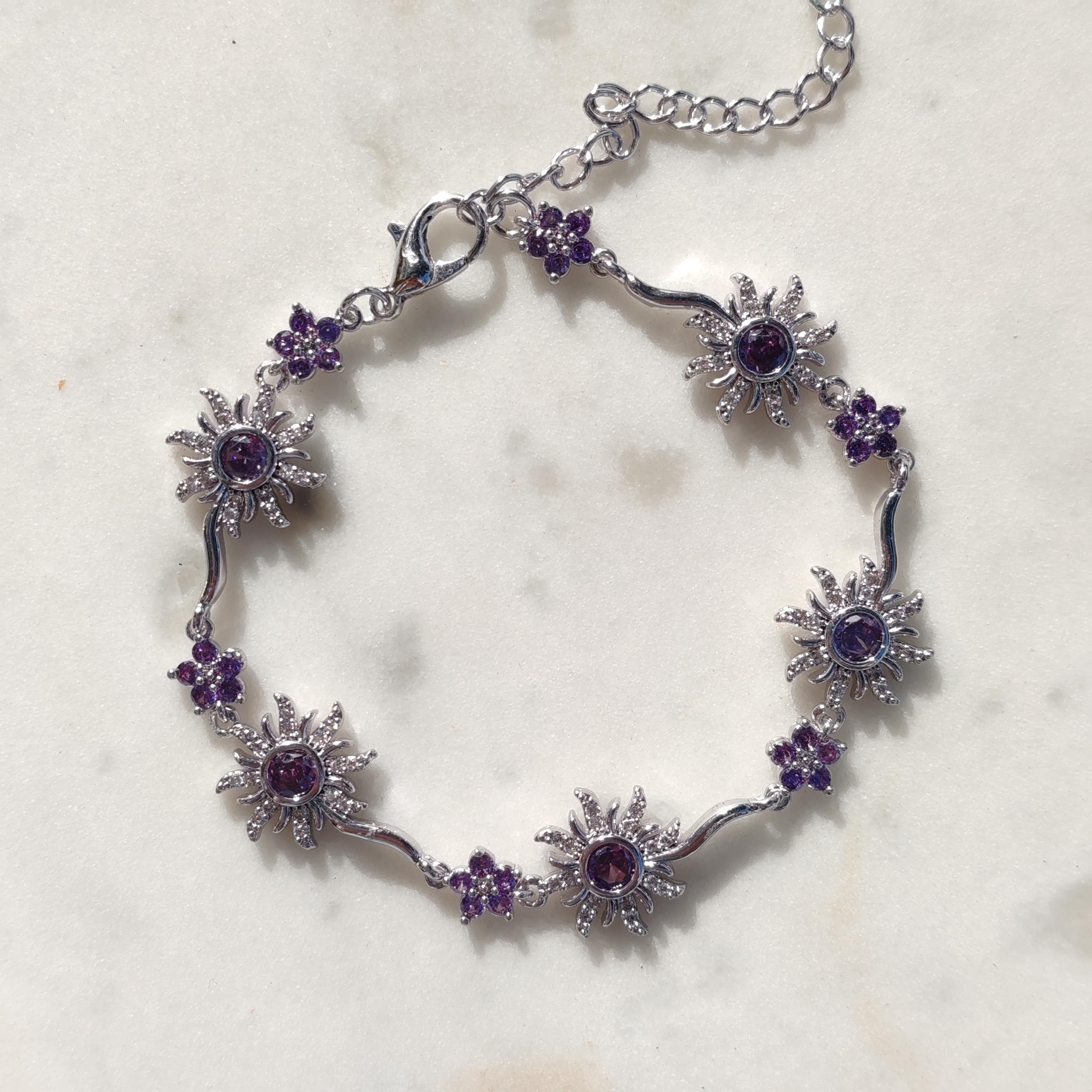 Sun Bracelet, Purple Zircon Princess Rapunzel Inspired Sun Bracelet and Ring Set, Personalized Jewelry
