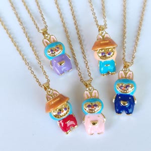 Labubu Charm Necklace: Kawaii Monster Pendant, 18K Gold Plated