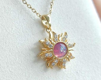 Collana girevole Rapunzel con opale solare: gioiello antistress in oro 14 carati