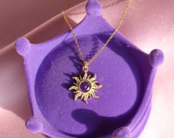 Rapunzel Sun 925 Sterling Silver Necklace Purple Zirconia Necklace