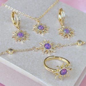Rapunzel Inspired Sun Opal Jewelry Set: Necklace, Earrings, Ring