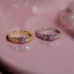 Rapunzel Sun and Moon Opal Ring, 925 Sterling Silver Purple Opal Sun Flower Ring, Personalized Jewelry