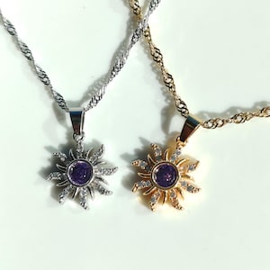 Rapunzel Sun Necklace: Purple Zircon 18K Gold Filled