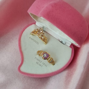 2 PCS Princess Ring Set, Rapunzel Crown Ring, Tangled Ring, Promise Ring Set, Lost Princess Ring, Princess Set, Princess Ring, Purple Opal