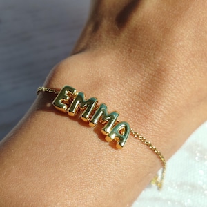 Pulsera con nombre personalizable con letra de burbuja minimalista, pulsera con nombre, pulsera con letra de burbuja minimalista, regalo ajustable, joyería personalizada