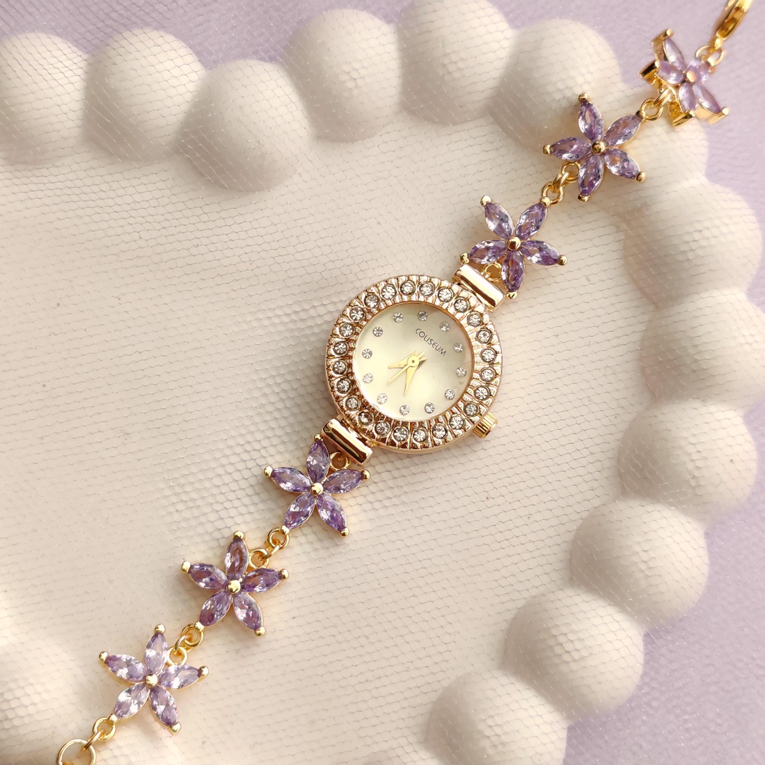Whimsical Watch Collection, Pink Zircon Watch, Vintage Look