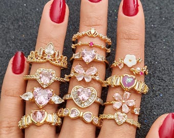 Stackable Ring Set, Minimal Pink Stacking Ring, Rapunzel Crown Ring, Tangled Ring, Stackable Jewels, Lost Princess Ring, Princess Ring