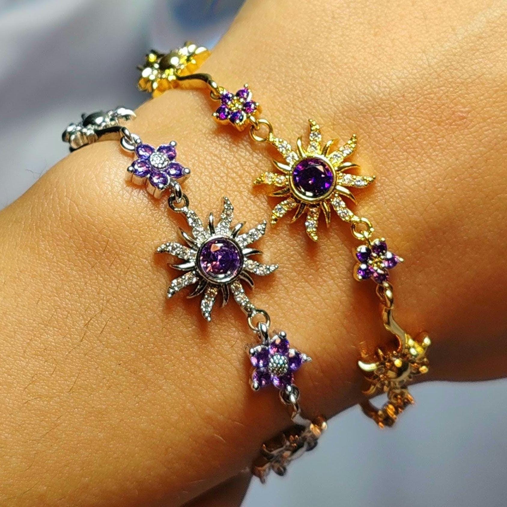 Rapunzel Sun Bracelet, Purple Zircon Princess Rapunzel Inspired Sun Bracelet, Personalized Jewelry