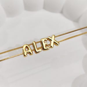 Pulsera doble personalizable con letras de burbuja minimalistas, pulsera con nombre, pulsera con letras de burbuja minimalistas, regalo ajustable, joyería personalizada