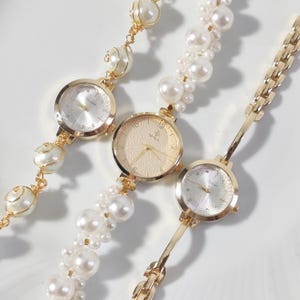 Pearly Charm Watch: 18K Gold Filled Vintage Style Bracelet