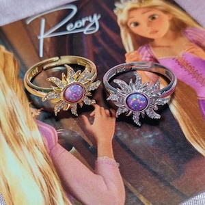 Rapunzel Sun Ring, Sun Ring 14K Gold Vermeiled 925 Sterling Silver with Opal Stone, Princess Rapunzel Inspired Sun Shaped Ring