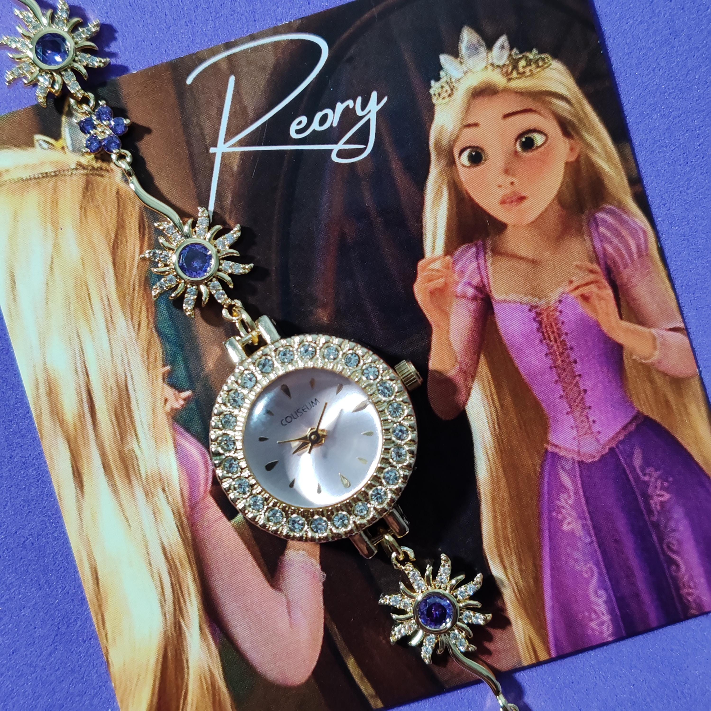 Tangled Disney inspired Gold-Tone Pink Butterfly Bracelet Watch for Women Rapunzel Sun Watch Bracelet With Purple Zircon 14K Gold  main image 3