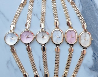 Vintage Style Gold Watch Bracelet: Oval & Round Face