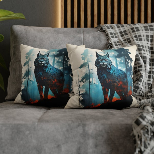 Lynx Winter Landscape Spun Polyester Square Pillow Case