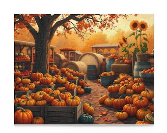 Autumn Harvest Jigsaw Puzzle – Thanksgiving Decor Gift – Cozy Fall Family Game – 120/252/500 Puzzle Pieces